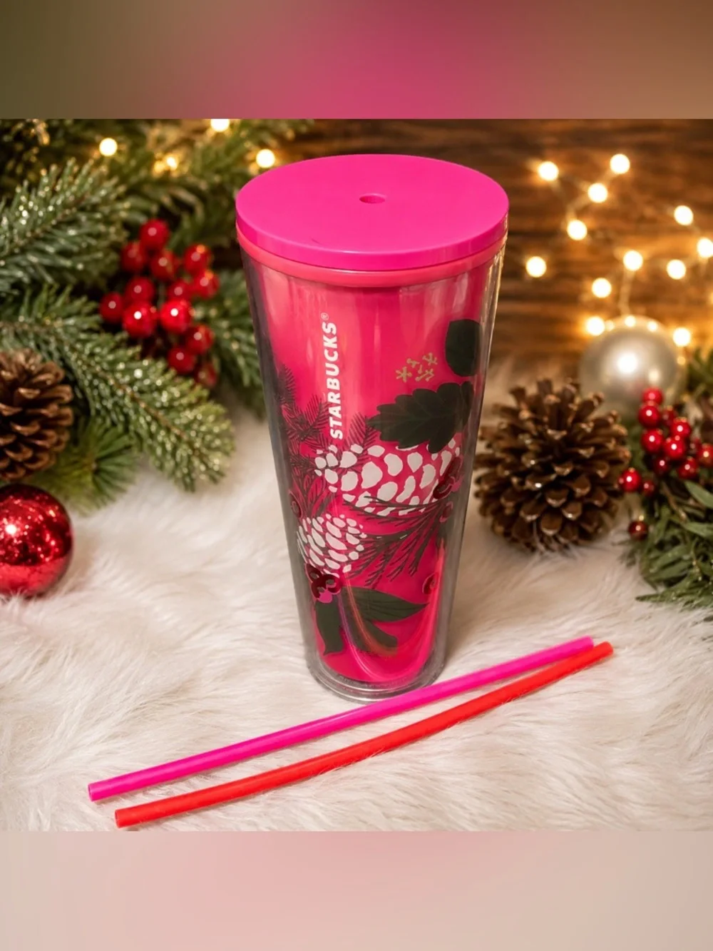 🎄Starbucks 2021 Holiday Pink Pinecone Color-Changing Venti Tumbler | 24 oz